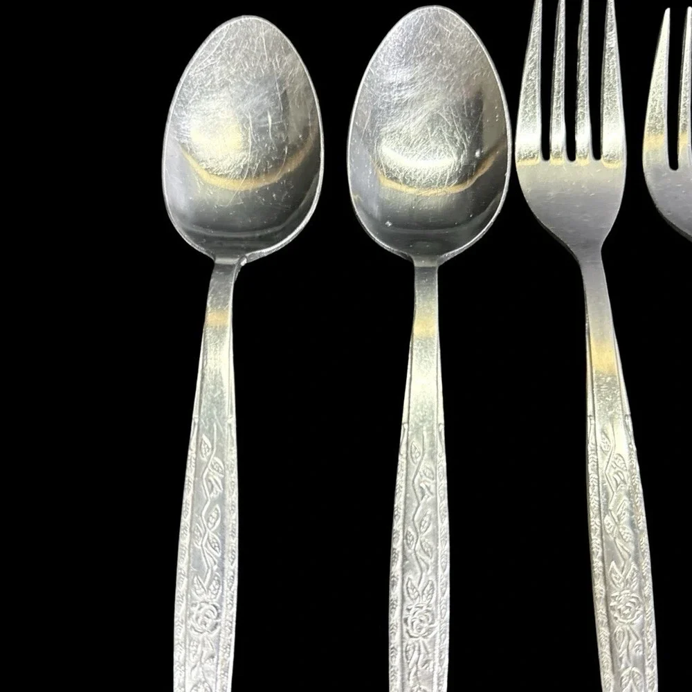 Vintage‎ INTERPUR Stainless Steel JAPAN  Single Rose Flatware Lot of 6